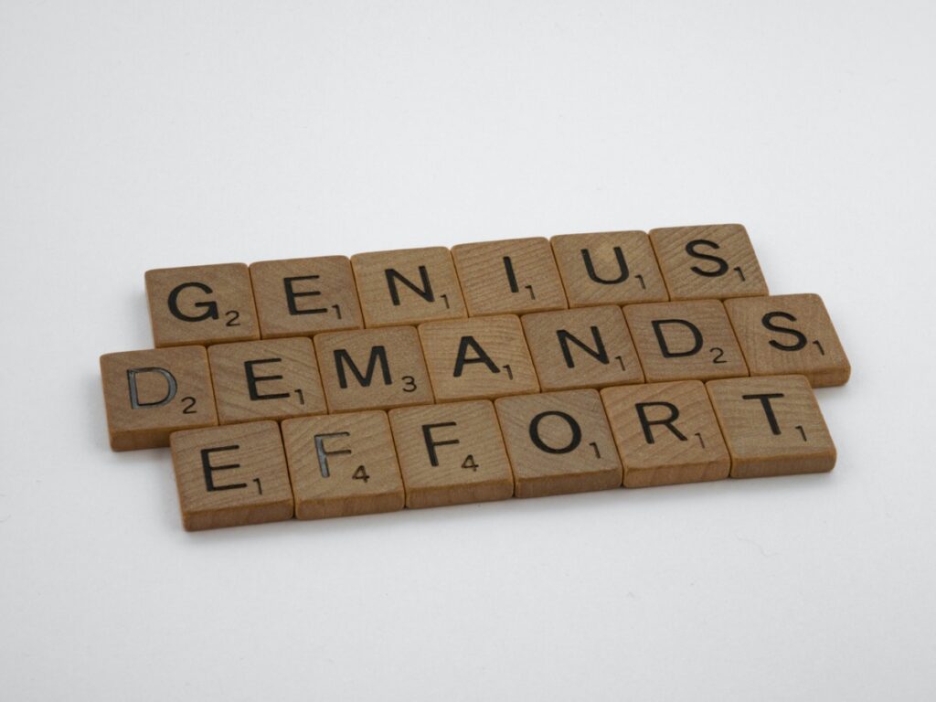 GENIUS DEMANDS EFFORT（天才には努力が必要）